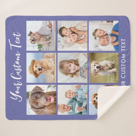 Couverture Sherpa Moderne Personnalisé 9 Photo Collage Périwinkle (Devant (Horizontal))