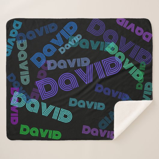 Couverture Sherpa Moderne, tout collage de nom | blues, violets et v (Devant (Horizontal))