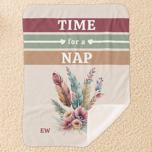 Couverture Sherpa Moment pour une sieste ajouter les initiales fleur