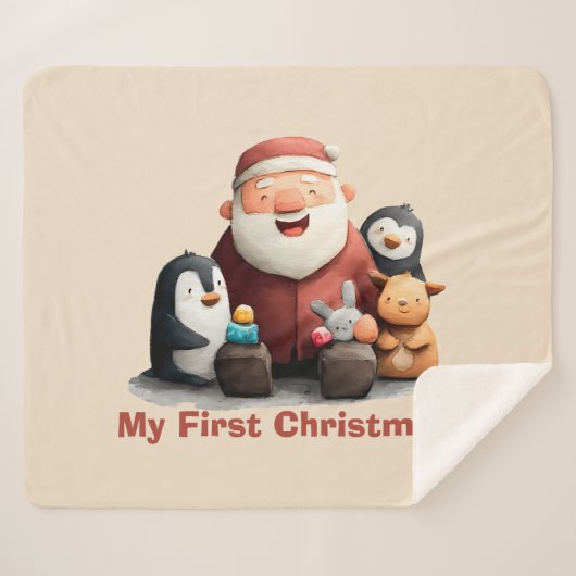 Couverture Sherpa Mon premier Noël mignon Père Noël & Animaux (Devant (Horizontal))