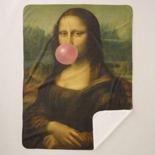 Couverture Sherpa Mona Lisa soufflant de bulle rose