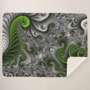 Couverture Sherpa Monde Fantastique Art Fractal Abstrait Vert Et Gri