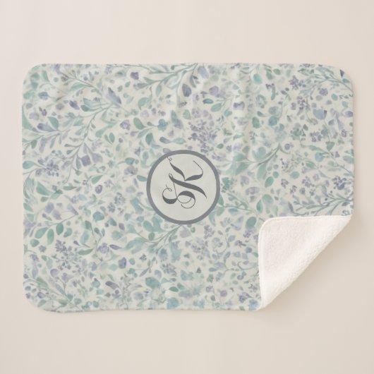 Couverture Sherpa Mongramme Lavande et Feuille verte (Devant (Horizontal))