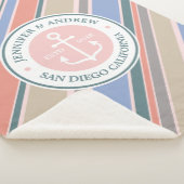 Couverture Sherpa Monogram Anchor Trendy Stripes Pink Nautical Beach (3/4)