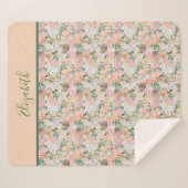 Couverture Sherpa Monogram Boho Rose Pêche Blanc Floral Tendance (Devant (Horizontal))
