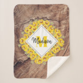 Couverture Sherpa Monogram de Rustic Sunflowers & Wood Texture (Devant)