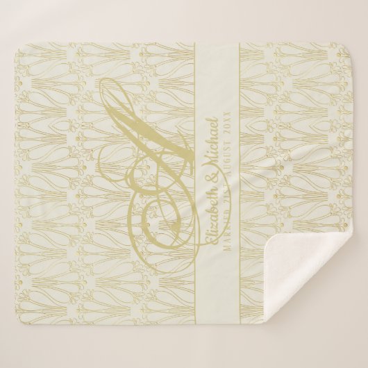 Couverture Sherpa Monogram Gold ArtDeco Mariage des jeunes mariés (Devant (Horizontal))