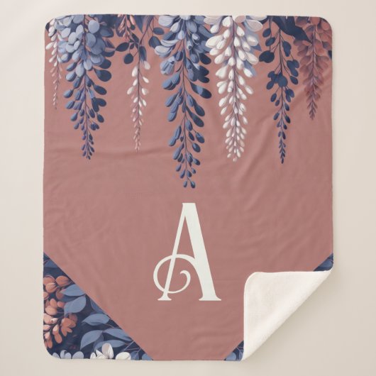 Couverture Sherpa Monogram Marine Rose Wisteria Élégance (Devant)