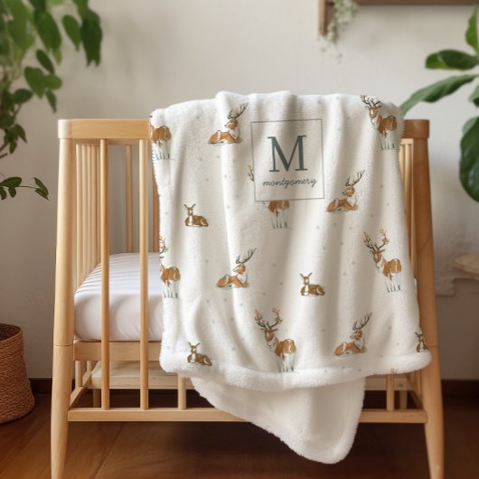Couverture Sherpa Monogram | Renne de Noël Mid-Century Modern