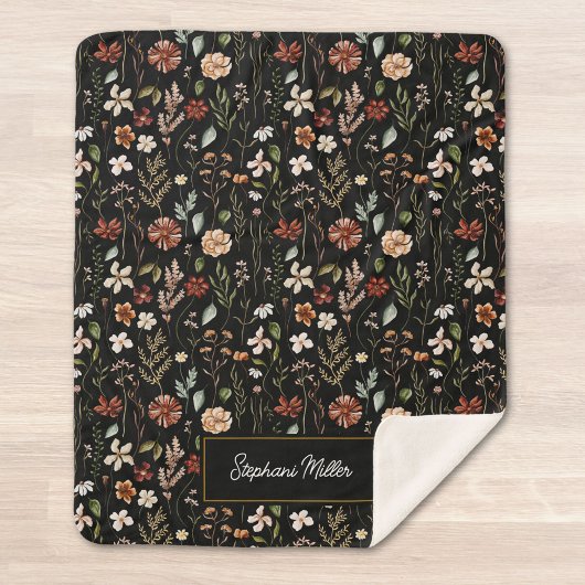 Couverture Sherpa Monogram Watercolor Wildflower Floral Botanical