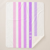 Couverture Sherpa Monogramme à bandes verticales violettes et roses (Devant)