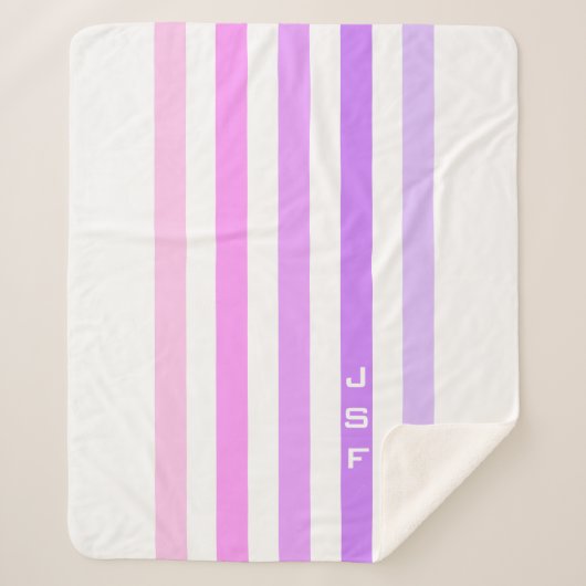 Couverture Sherpa Monogramme à bandes verticales violettes et roses (Devant)