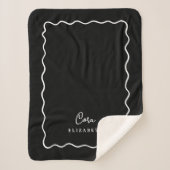 Couverture Sherpa Monogramme à bordure ondulée noir et blanc (Devant)
