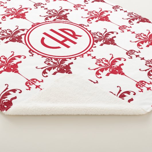 Couverture Sherpa Monogramme à damas blanc et rouge tendance (3/4)