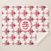 Couverture Sherpa Monogramme à damas blanc et rouge tendance (Devant (Horizontal))