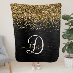 Couverture Sherpa Monogramme à étincelle noire à Parties scintillant