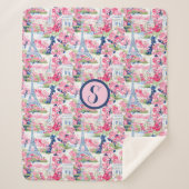 Couverture Sherpa Monogramme à motifs rose et bleu Paris (Devant)