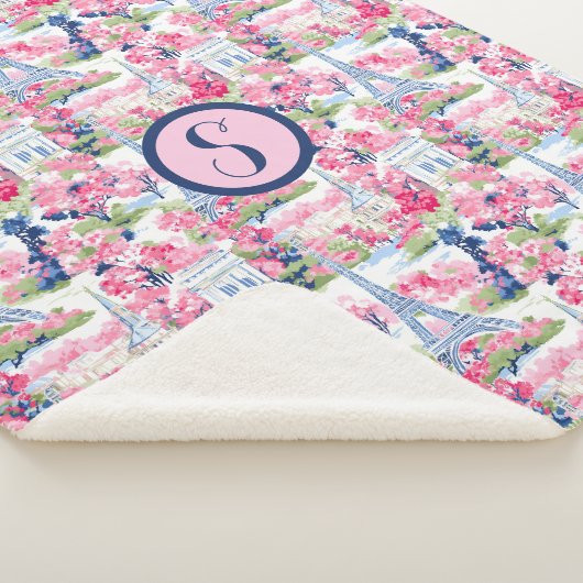 Couverture Sherpa Monogramme à motifs rose et bleu Paris (3/4)