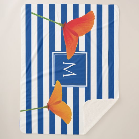 Couverture Sherpa Monogramme à rayures bleu chic (Devant)