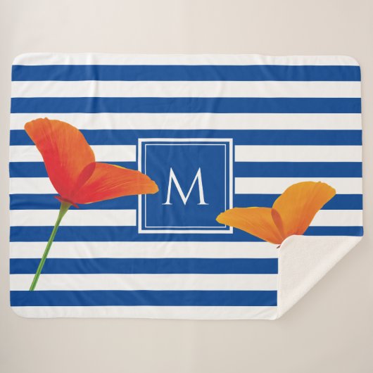 Couverture Sherpa Monogramme à rayures bleu chic (Devant (Horizontal))