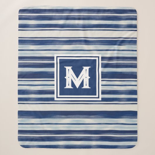 Couverture Sherpa Monogramme à rayures bleues et blanches (Devant)