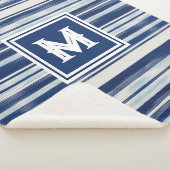 Couverture Sherpa Monogramme à rayures bleues et blanches (3/4)