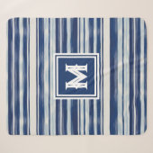 Couverture Sherpa Monogramme à rayures bleues et blanches (Devant (Horizontal))