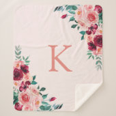 Couverture Sherpa Monogramme Aquarelle Boho rose Bourgogne Rose Flor (Devant)