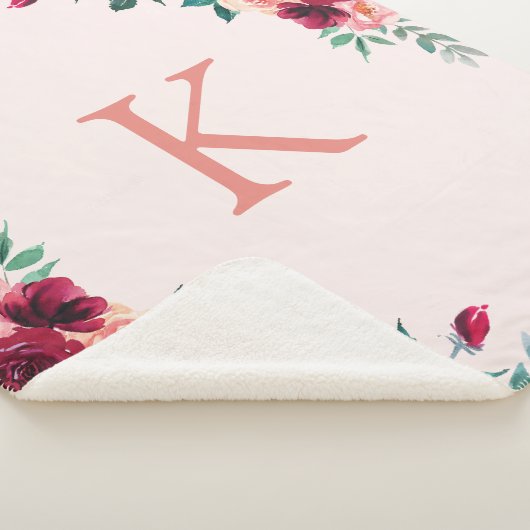Couverture Sherpa Monogramme Aquarelle Boho rose Bourgogne Rose Flor (3/4)