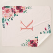 Couverture Sherpa Monogramme Aquarelle Boho rose Bourgogne Rose Flor (Devant (Horizontal))