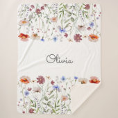 Couverture Sherpa Monogramme Aquarelle couleur Fleur sauvage Meadow (Devant)