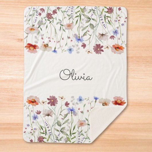 Couverture Sherpa Monogramme Aquarelle couleur Fleur sauvage Meadow