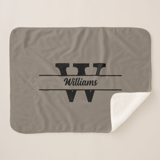 Couverture Sherpa Monogramme beige Nom de famille personnalisé (Devant (Horizontal))