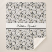 Couverture Sherpa Monogramme Blanc Gris Swan Floral Élégant Design (Devant)