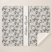 Couverture Sherpa Monogramme Blanc Gris Swan Floral Élégant Design (Devant (Horizontal))
