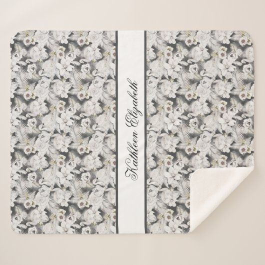 Couverture Sherpa Monogramme Blanc Gris Swan Floral Élégant Design (Devant (Horizontal))
