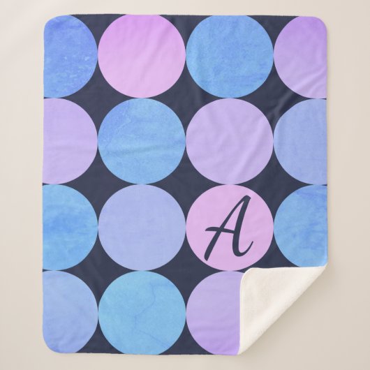 Couverture Sherpa Monogramme bleu pourpre et rose des cercles (Devant)