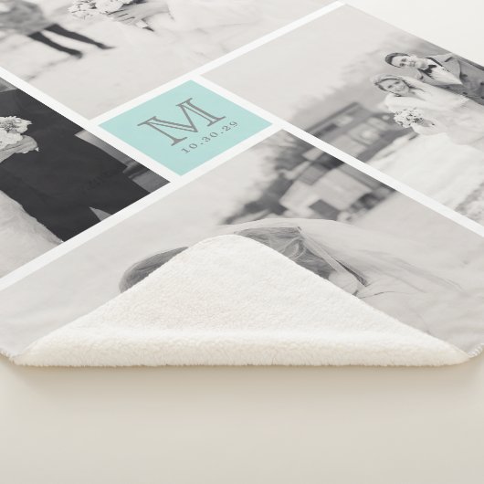 Couverture Sherpa Monogramme bleu turquoise 4 Mariage photo Collage (3/4)