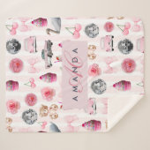 Couverture Sherpa Monogramme Blush Rose Retro Disco Ball Coquette (Devant (Horizontal))