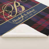 Couverture Sherpa Monogramme BROWN Tartan bleu rouge Mariage des jeu (3/4)
