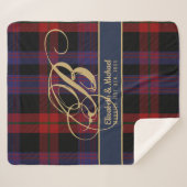 Couverture Sherpa Monogramme BROWN Tartan bleu rouge Mariage des jeu (Devant (Horizontal))