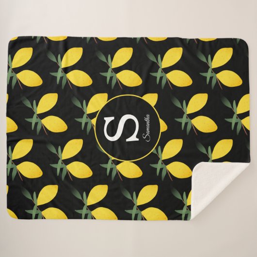 Couverture Sherpa Monogramme citron (Devant (Horizontal))