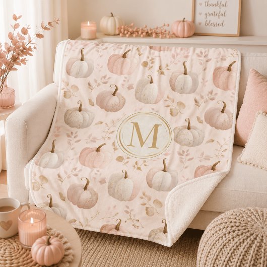 Couverture Sherpa Monogramme Citrouille Pastel – Initiale Personnali