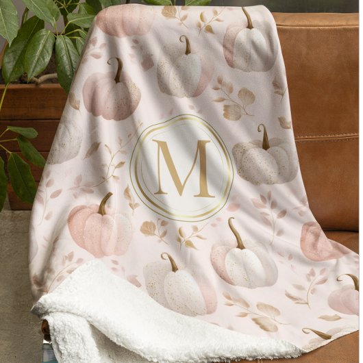 Couverture Sherpa Monogramme Citrouille Pastel - Initiale personnali
