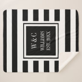 Couverture Sherpa Monogramme classique à rayures blanches noires (Devant (Horizontal))