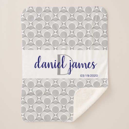 Couverture Sherpa Monogramme, coeur doux géométrique gris/blanc/mari (Devant)