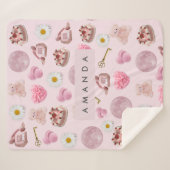 Couverture Sherpa Monogramme Coquette personnalisée Lune rose Femini (Devant (Horizontal))