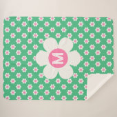 Couverture Sherpa Monogramme Custom Retro Daisis rose et vert (Devant (Horizontal))