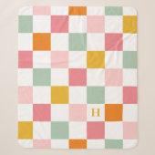 Couverture Sherpa Monogramme damier coloré (Devant)