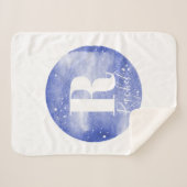 Couverture Sherpa Monogramme d'aquarelle bleu doux pour les filles G (Devant (Horizontal))